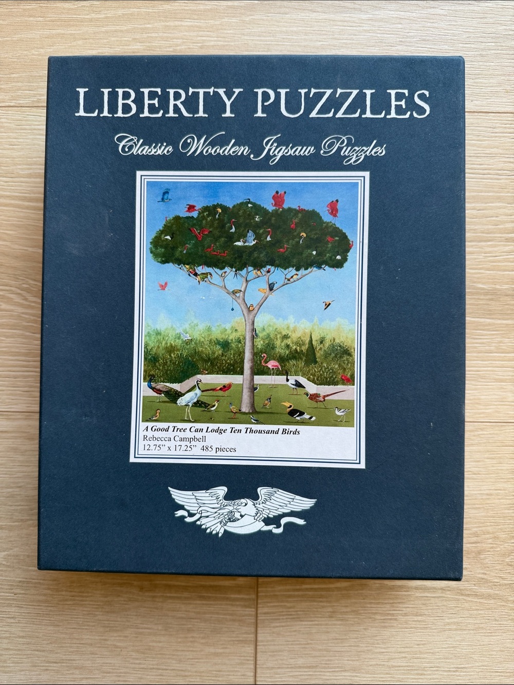 Liberty Puzzles Box 'A Good Tree Can Lodge Ten Thousand Birds' - Navy & White